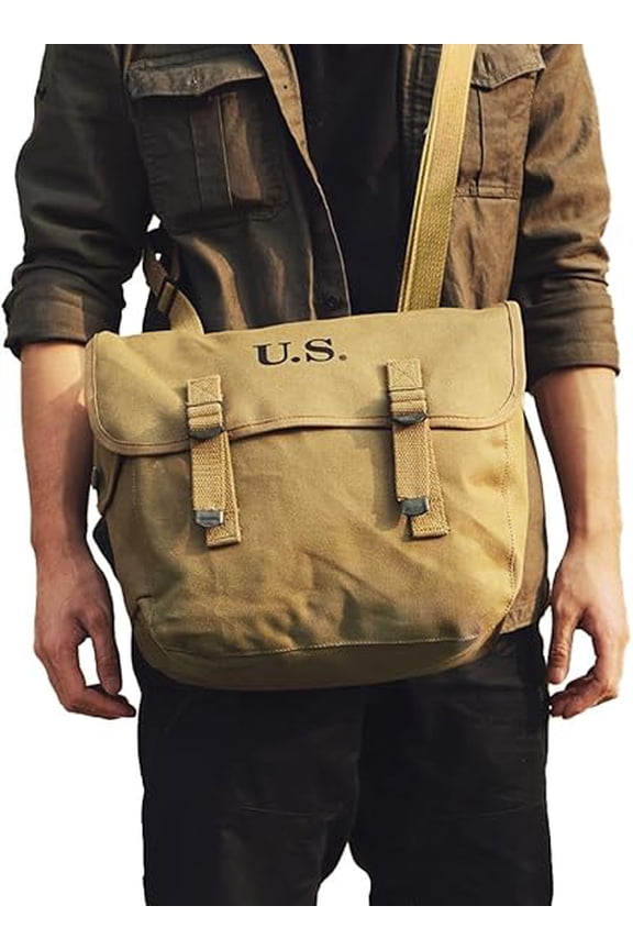 WW2 US M1936 Canvas Messenger Bag, 12" Vintage Tactical Musette Satchel Bags Military Crossbody Haversack