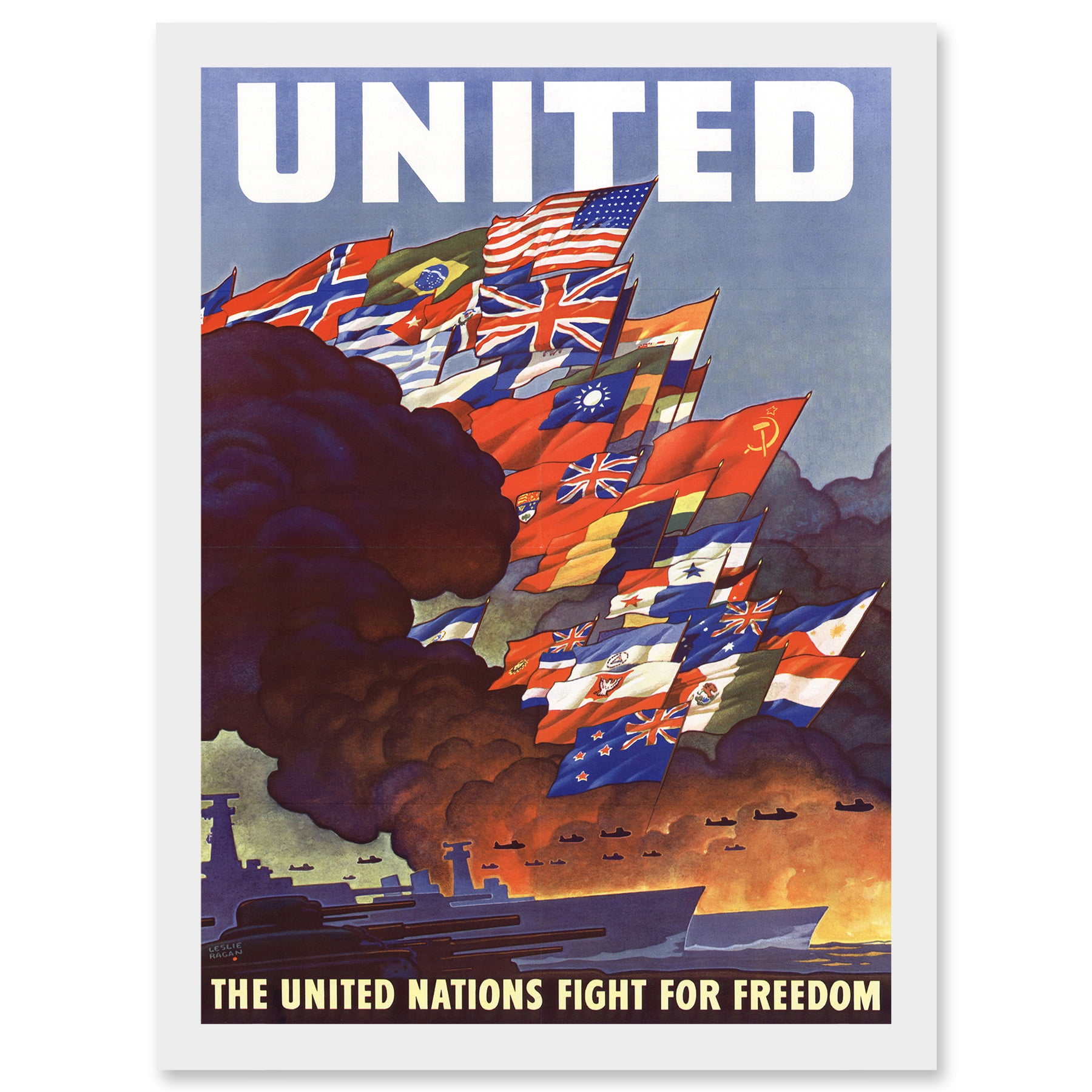 WW2 World War Allies United Nations Fight Freedom Vintage A4