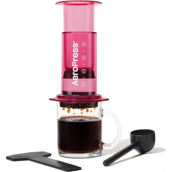 WWAAV Clear Pink Coffee Press - All-in-One French Press, Pour-Over & Espresso Style Manual Brewer, 2 Min Brew for Less Bitterness, More Flavor, Small Portable Coffee Maker, Travel & Camping