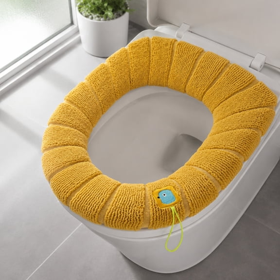 WWC 2 Pcs Toilet Seat Cushion, Soft Knit Pumpkin Padded Toilet Cover with Hanging Handle, Reusable Washable Toilet Seat Warmer, Fits Standard Seats