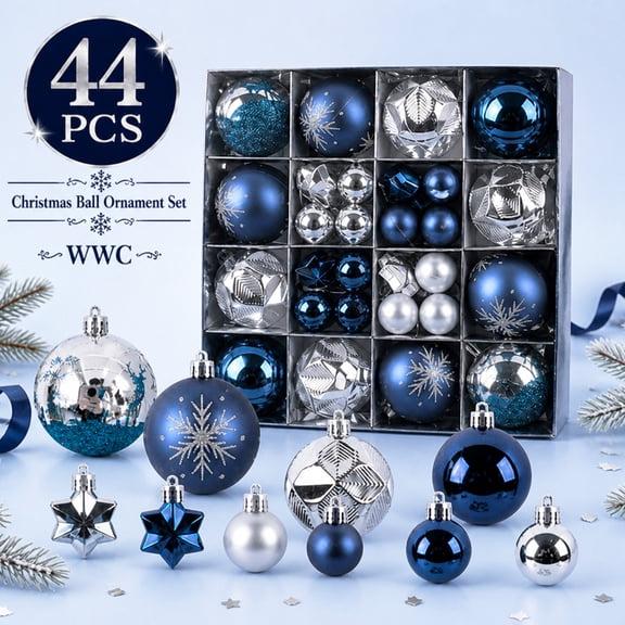 WWC 44 Pcs Christmas Tree Decorations Set, Christmas Ball Ornaments for Gift Giving, Shatterproof Christmas Baubles for Holiday Party Favor