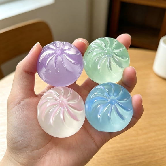 WWC 4pcs Clear Dumpling Stress Toy, Soft Slow-Rising TPR Squeeze Toy, Colorful Anxiety Relief Sensory Relaxation Fidget Toy for Kids, Teen Party Gift