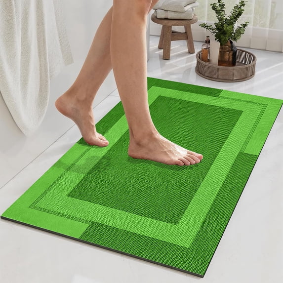 WWC Bath Mat, Green Soft Geometric Bathroom Rug, Non‑Slip Absorbent Shower Mat for Bathroom and Shower, 16x24 inch