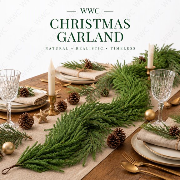 WWC Christmas Garland, 71" Artificial Pine Needles Cedar Garland, Flexible Greenery Hanging Christmas Decorations for Holiday Party Mantel Staircase