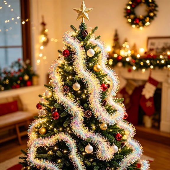 WWC Christmas Tinsel Garland, 79" Metallic Twist Garland, Flexible Hanging Metal Tassels Christmas Tree Decorations for Holiday Party Xmas Tree Mantel