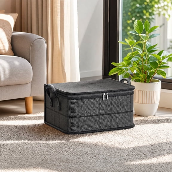 WWC Fabric Storage Bins with Lids, Heavy-Duty Non-Woven Closet Clothes Storage Organizer with Dust-Proof Zipper and Handles, for Quilts Bedding Clothes