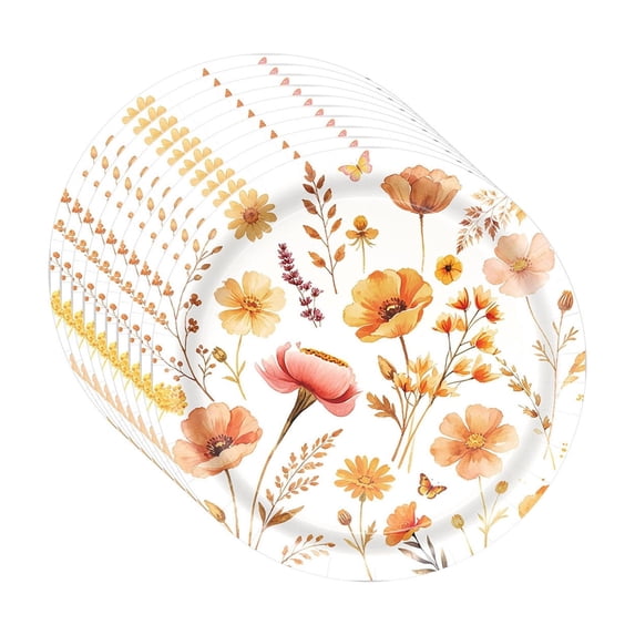 WWC Fall Tableware Set, 10 pcs Floral Disposable Paper Plates for 10 Guests, Thanksgiving Decor for Party Gatherings Supplies, 7 inch