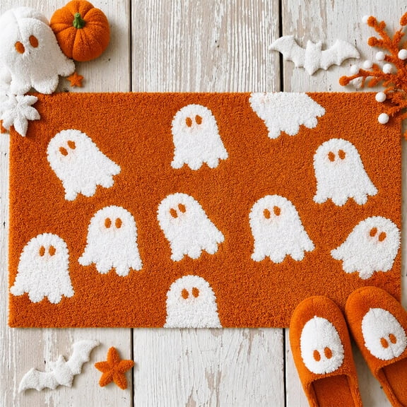 WWC Halloween Door Mat, 24x16 inch Halloween Decor Thick Non Slip Ghost doormat, Entryway Rug for Indoor Outdoor Front Porch