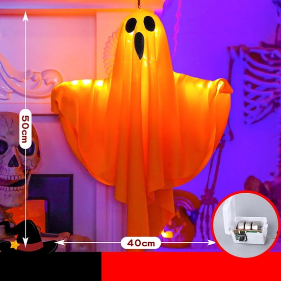 WWC Halloween Glowing Ghost, 16"x20" LED Light Up Hanging Ghost with Adjustable Arms, Battery Operated Halloween Decor for Porch Tree Party
