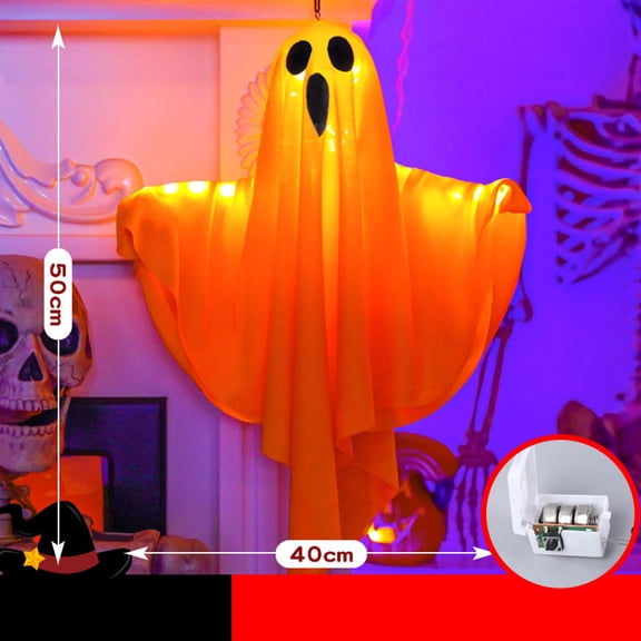 WWC Halloween Glowing Ghost, 16"x20" LED Light Up Hanging Ghost with Adjustable Arms, Battery Operated Halloween Decor for Porch Tree Party