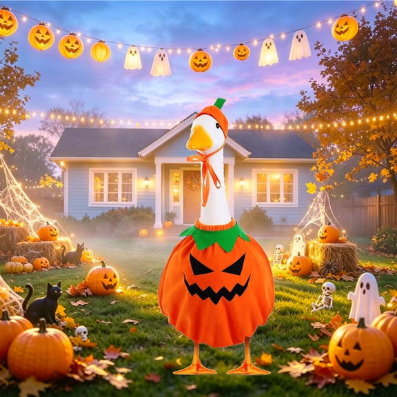 WWC Halloween Porch Goose Outfit Set, Pumpkin Decorative Porch Goose Costume, Halloween Decor for Outdoor Lawn Festive Patio and Yard