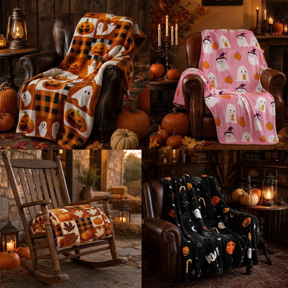 WWC Halloween Throw Blanket, 40x28 inch Cozy Plush Flannel Blanket, Soft Lightweight Halloween Decor Nap Blanket for Fall Sofa and Bedroom