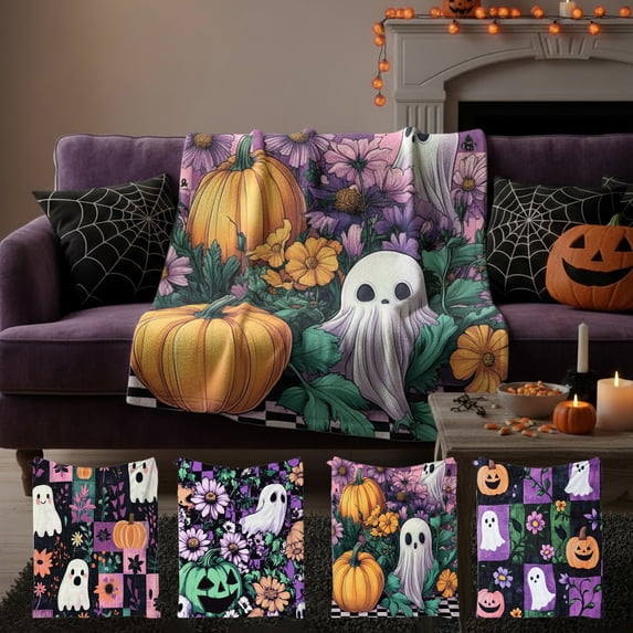 WWC Halloween Throw Blanket, 40x28 inch Cozy Plush Flannel Blanket, Soft Lightweight Halloween Decor Nap Blanket for Fall Sofa and Bedroom