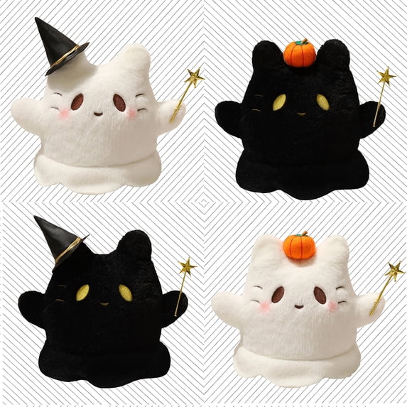 WWC Halloween Throw Pillow, Cute Pumpkin Ghost Cat Plush Pillow, Soft Halloween Decor Cushion for Halloween Party Couch and Gift