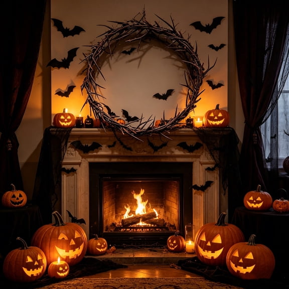WWC Halloween Twig Wreath, 17 inch Bare Branch Wreath, Gothic Halloween Decor for Halloween Party Front Door Porch and Fireplace