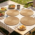 thumbnail image 1 of WWC Handwoven Round Placemats Set of 4, Washable Non Slip Heat-Resistant Linen Dining Mats, No Objectional Odor Hot Pads for Kitchen Table, 8 inch, 1 of 6