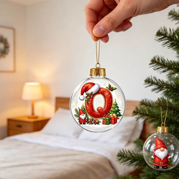 WWC Letter Christmas Ball Ornament, 18D Acrylic LED Hanging Personalized Letter Ornament, Warm Glowing Christmas Tree Decor for Holiday Party Gift, Q
