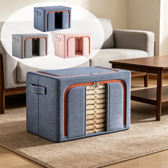 WWC Storage Bins, Foldable Linen Storage Cubes with Durable Handles, Stackable Clothes Organizer with Clear Window for Bedroom Beddings Closet Dorm