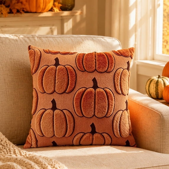 WWC Thanksgiving Throw Pillow Covers, 17x17 inch Soft Thicken Pumpkin Pillowcases, Fall Decor Cushion Covers for Thanksgiving Couch and Living Room