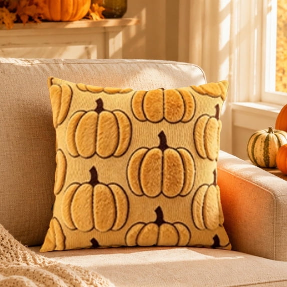 WWC Thanksgiving Throw Pillow Covers, 17x17 inch Soft Thicken Pumpkin Pillowcases, Fall Decor Cushion Covers for Thanksgiving Couch and Living Room