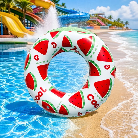 WWC Watermelon Pool Float, Inflatable Fruit Swim Ring with Handles, Extra-Thick PVC Floatie for Adults and Kids, Summer Water Party Decor