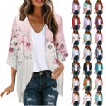 thumbnail image 1 of WWC Womens Summer Cardigan, 3/4 Sleeve Printed Loose Cardigan Tops, Lightweight Casual Tops S-XXL, 1 of 6