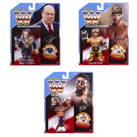 WWE 2026 Retros (Wave 2) Ringside Exclusive - Set of 3 (Paul Heyman, Jey Uso & Logan Paul) Mattel WWE Toy Wrestling Action Figures