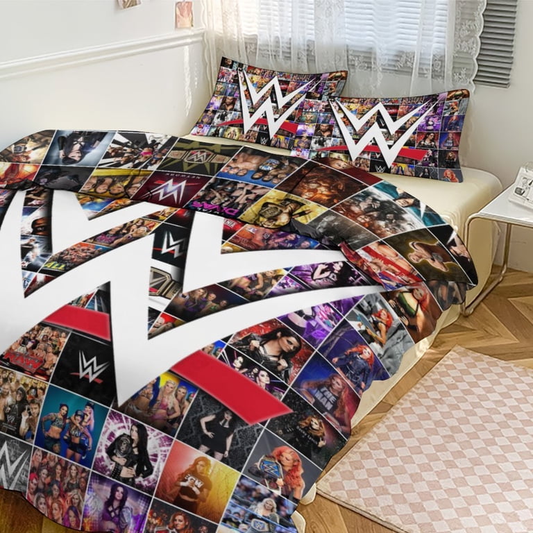 【NERU】USA製WWF WWE プロレス ベッドカバー ソファーカバー WWE 3-Piece Comforter Set for Bedroom, WWE Bedding Set for Kids