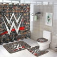 thumbnail image 1 of WWE 4 Pcs Shower Curtain Sets with Rugs, Bath Mat, U Shape And Toilet Lid Cover Mat And 12 Hooks, Cartoon Bathroom Set with Shower Curtain And Rugs And Accessories, 1 of 8