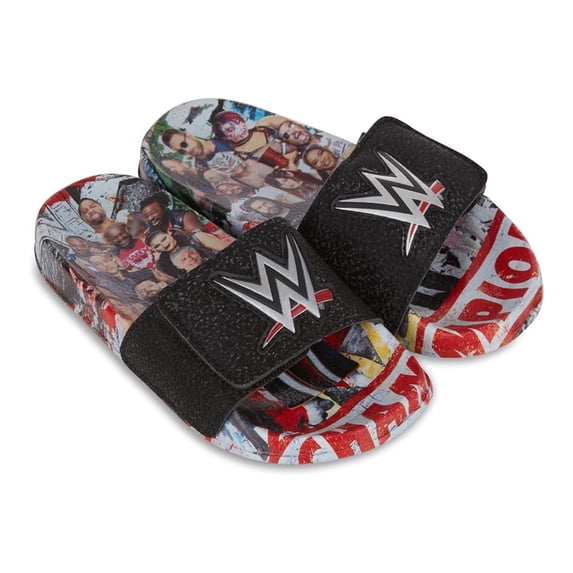WWE Boy’s Slides, Printed World Wrestling Champion Belt Slip-on Slippers Sandals Black - 11