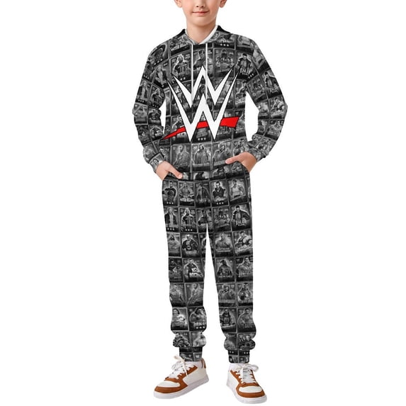 WWE Boys 2 Piece Tracksuit Athletic Sweatsuits Sets Hooded Sweatshirt And Jogger Sweatpants Clothing Sets for Kids