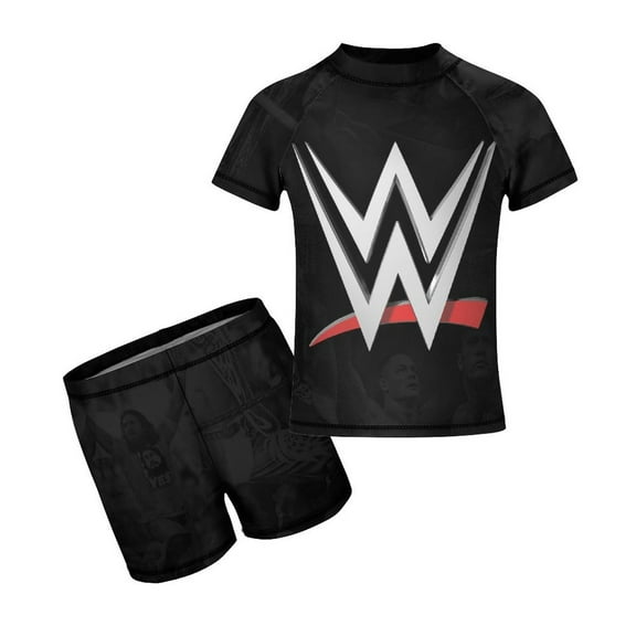 WWE Boys Rash Guard Set 2 Piece Swimsuits Short Sleeve Bathing Suits with Trunks