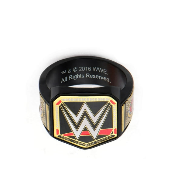 WWE Championship Belt Logo Stainless Steel Black PVD Plated Ring | 11