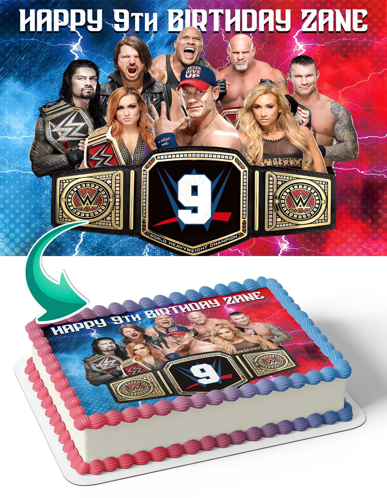 WWE Championship Title Belt Edible Image Cake Topper Photo Print Deco 1/4 Sheet