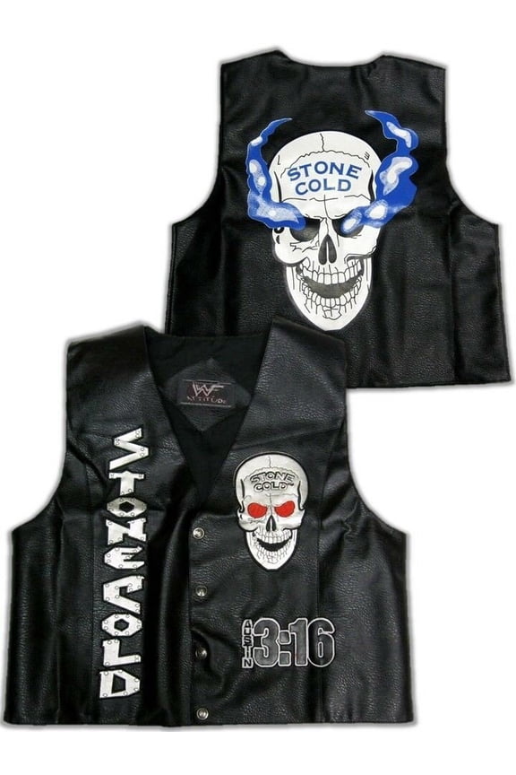 WWE Embroidered Buttons Down Leather, Skull Vest (Men's)
