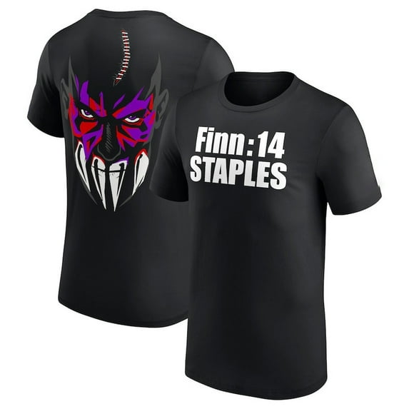 WWE Finn Bálor “14 Staples” T-Shirt – Demon Face Back Print – Judgment Day Graphic Tee,Black Color,Size M