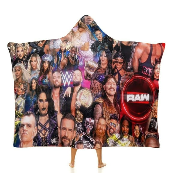 WWE Hooded Blanket Poncho, Wearable Hooded Blanket Cozy Soft Warm Plush Fleece Blanket for Adult Women Men