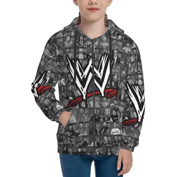 WWE Hoodie 3D Print Pullover Hooded Long Sleeve Sweatshirts Tops Blouse with Pocket for Boys Girls Small