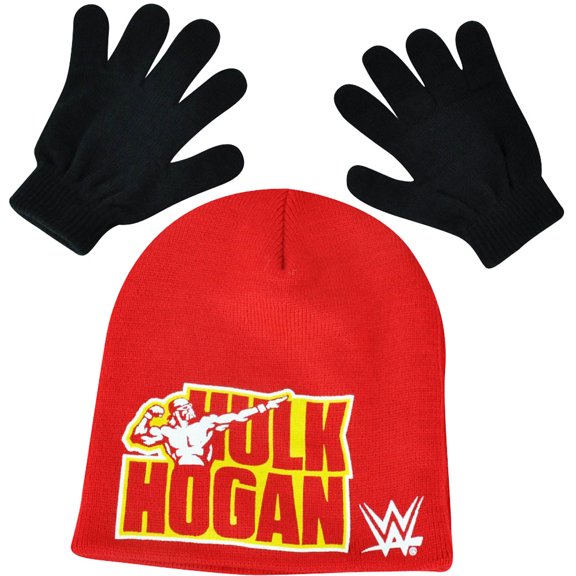 WWE  Hulk Hogan Beanie Knit Glove Set Wrestler Wrestling Entertainment TV Show