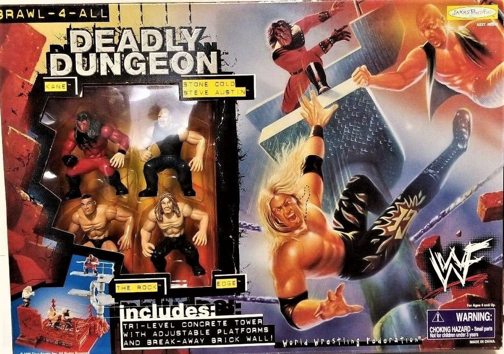 WWE JAKKS Set of 4 Deadly Dungeon Action Figs w/ Tri Level Tower and