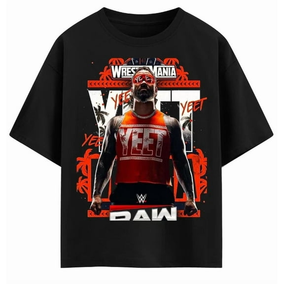 WWE Jey Uso Black T-Shirt , Yeet Wrestlemania Superstar Standing Pose ,Black Color,Size XL