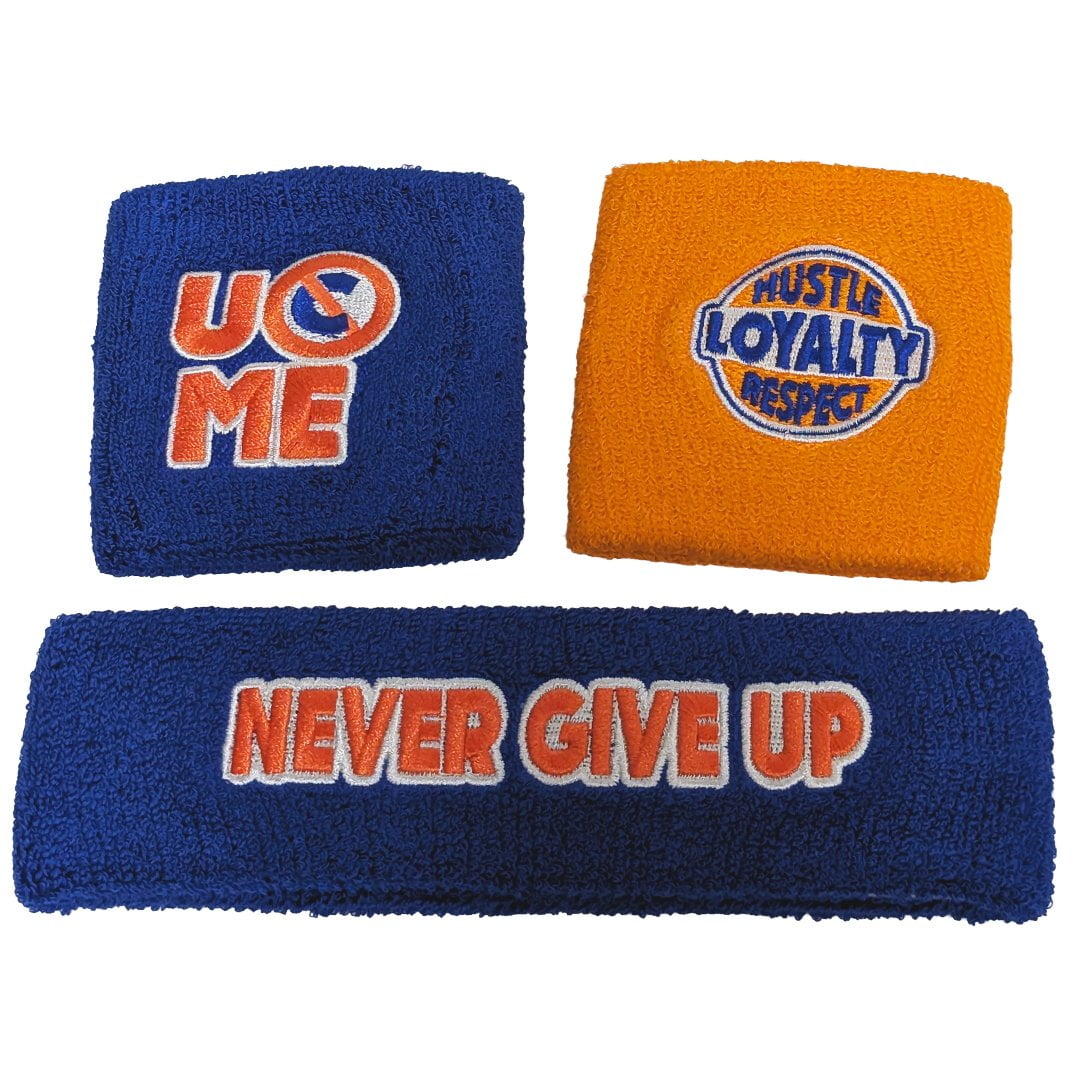 WWE John Cena Headband Wristband Set, Blue Orange, 3-Piece Terry