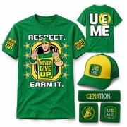 WWE John Cena Earn The Day Mens Costume with T-shirt, Hat, Headband, Wristbands for Adults, S-5XL