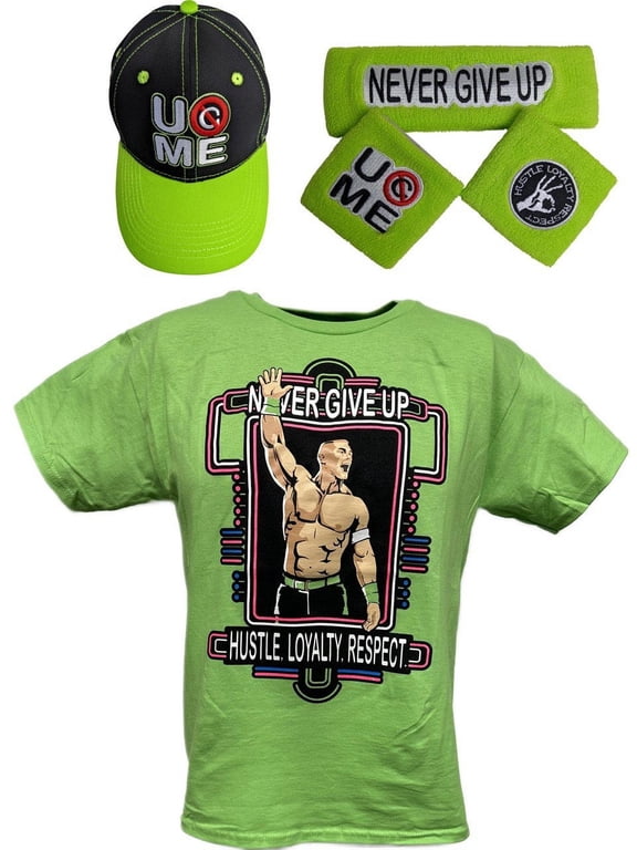 John Cena Kids Costume T-shirt & Accessories, Lime Green, YM, 5 Pieces Set