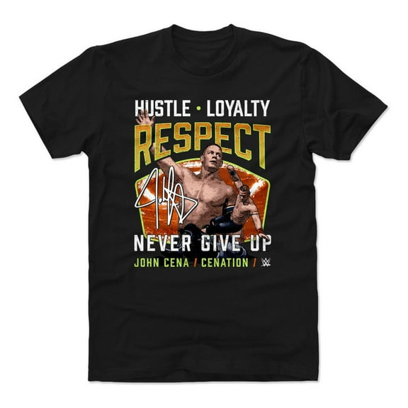 WWE John Cena Signature T-Shirt, Hustle, Loyalty, Respect – Never Give Up, For Wrestling Fan,Black color,size L