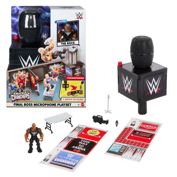 WWE Knuckle Crunchers Final Boss Microphone Playset with The Rock Action Figure & 2 Accessories