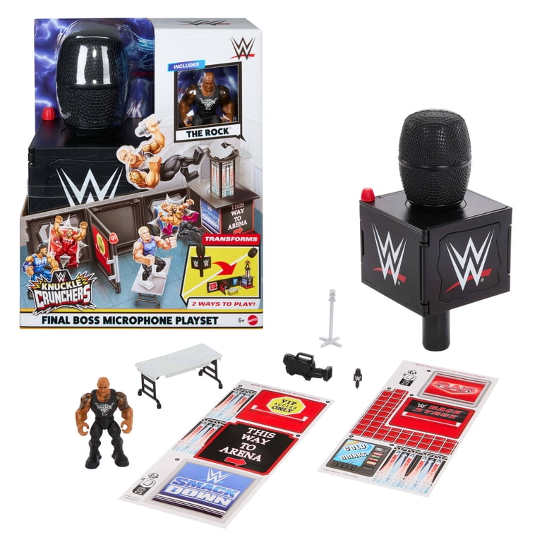 WWE スパイク付き肩パッド フィギュア 2体セット WWE Knuckle Crunchers Final Boss Microphone Playset with The Rock