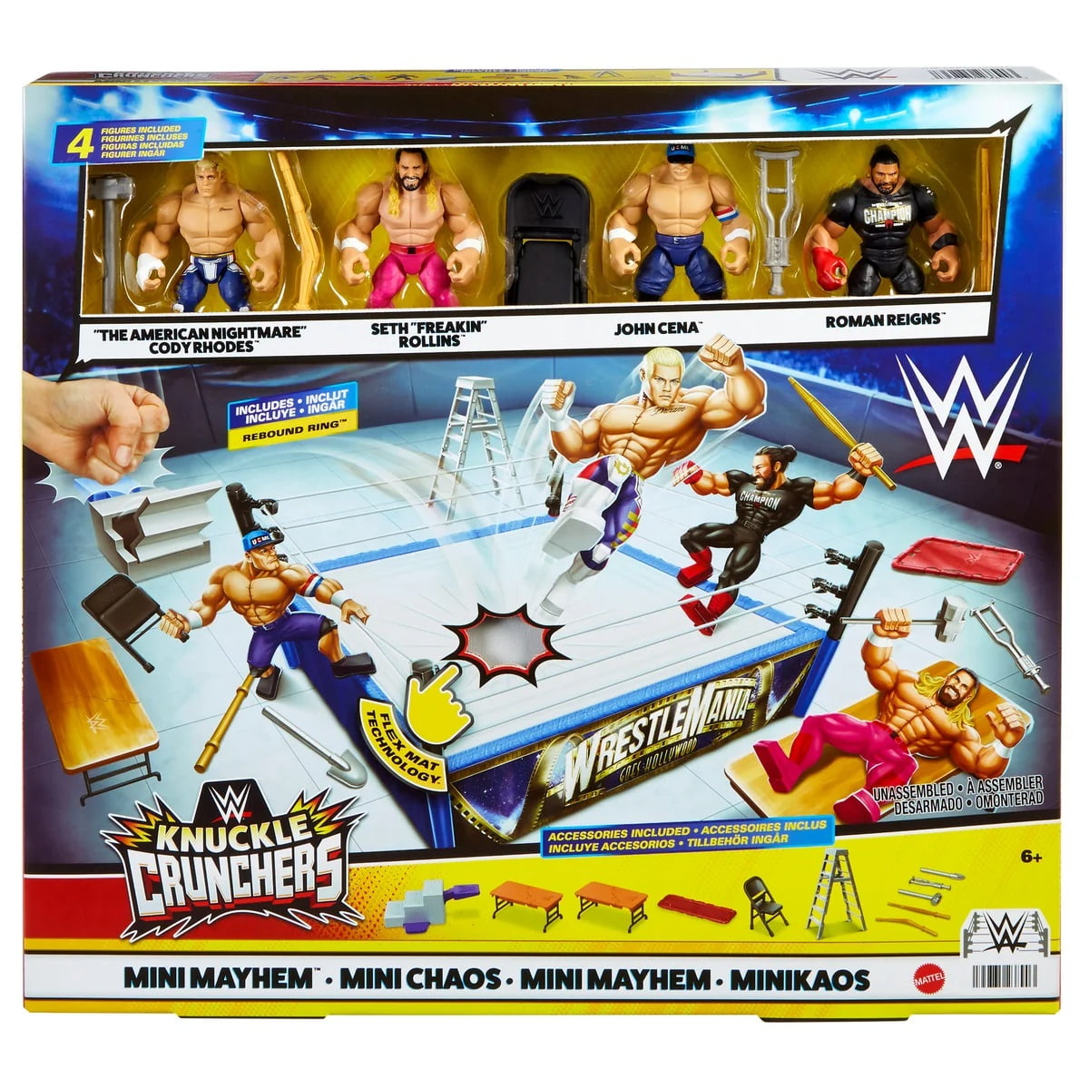 WWE Knuckle Crunchers Mini Mayhem Ring Bundle Action-Packed Wrestling Fun!