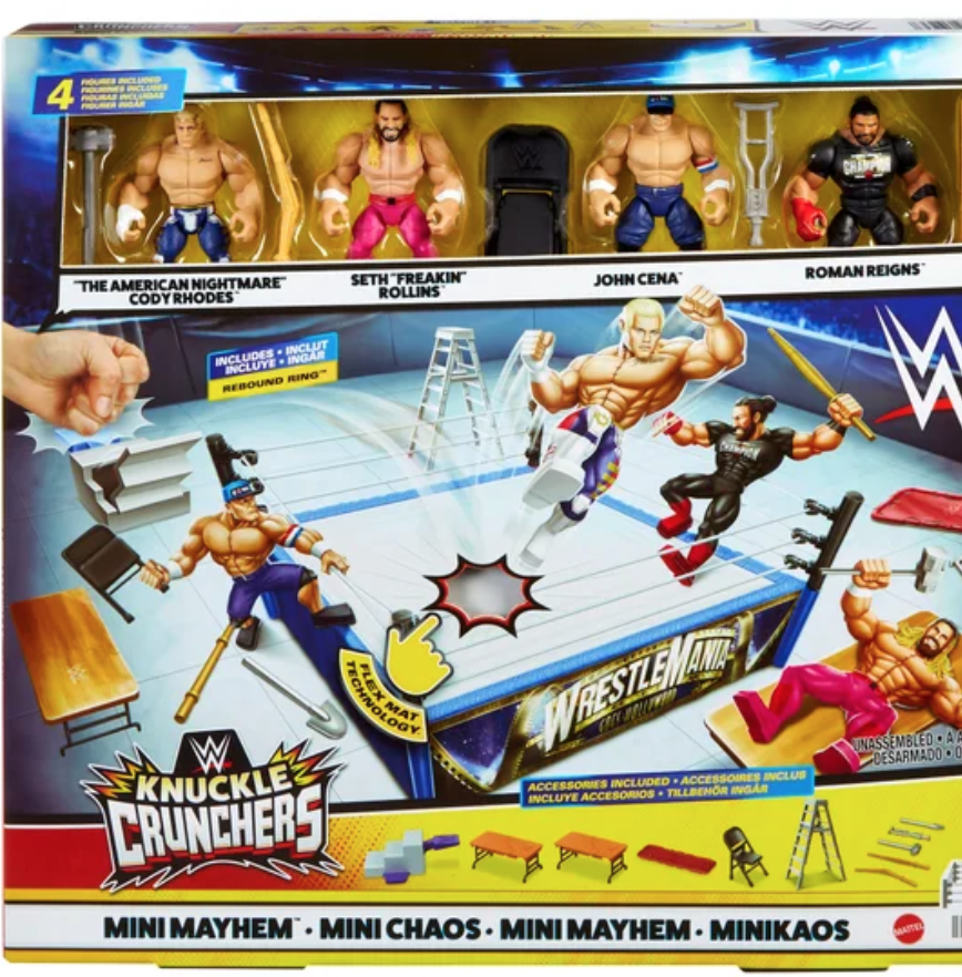 WWE Knuckle Crunchers Mini Mayhem Ring Bundle Action-Packed Wrestling Fun!