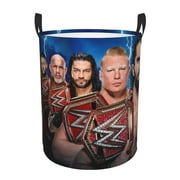 WWE Laundry Hamper, Dirty Clothes Hamper Storage Basket for Bathroom Bedrooms, Circular Hamper with Handles, Gifts for Boys Girls Men Women